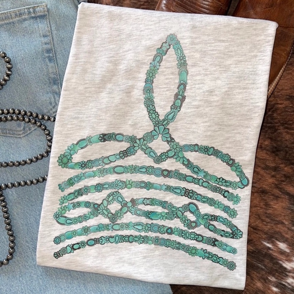 Tourquise Boot Stitch Bella Canvas Heather Grey Tee.